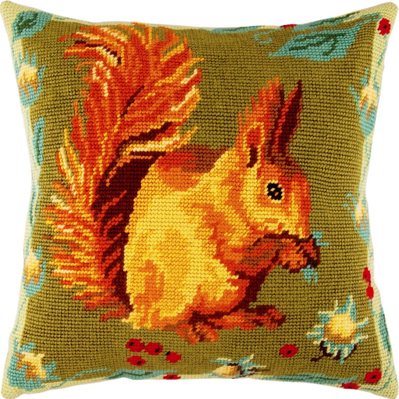 Brvsk Ferine Needlepoint Kit for Adults and Beginners â€” Squirrel 16â€³â€‰Ã—â€‰16â€³ with Clear, Precise Printed Design on Cotton Canvas; Includes 2 Needles, Yarn, and Easy-Read Chart - Image 1